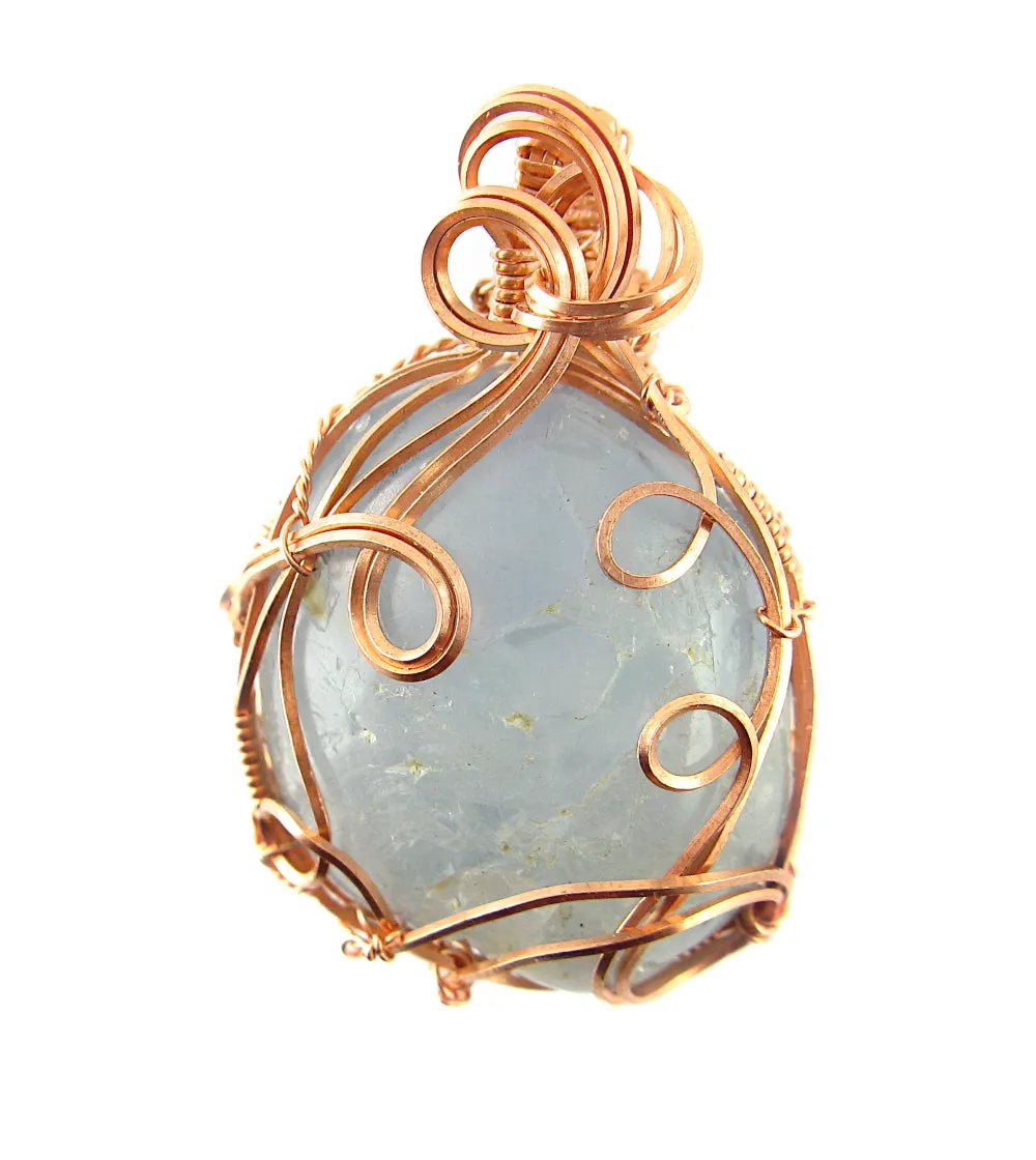 Polished Blue Celestite Pendant Necklace, Copper Wire-Wrapped, with 20 Chain, Handmade #4