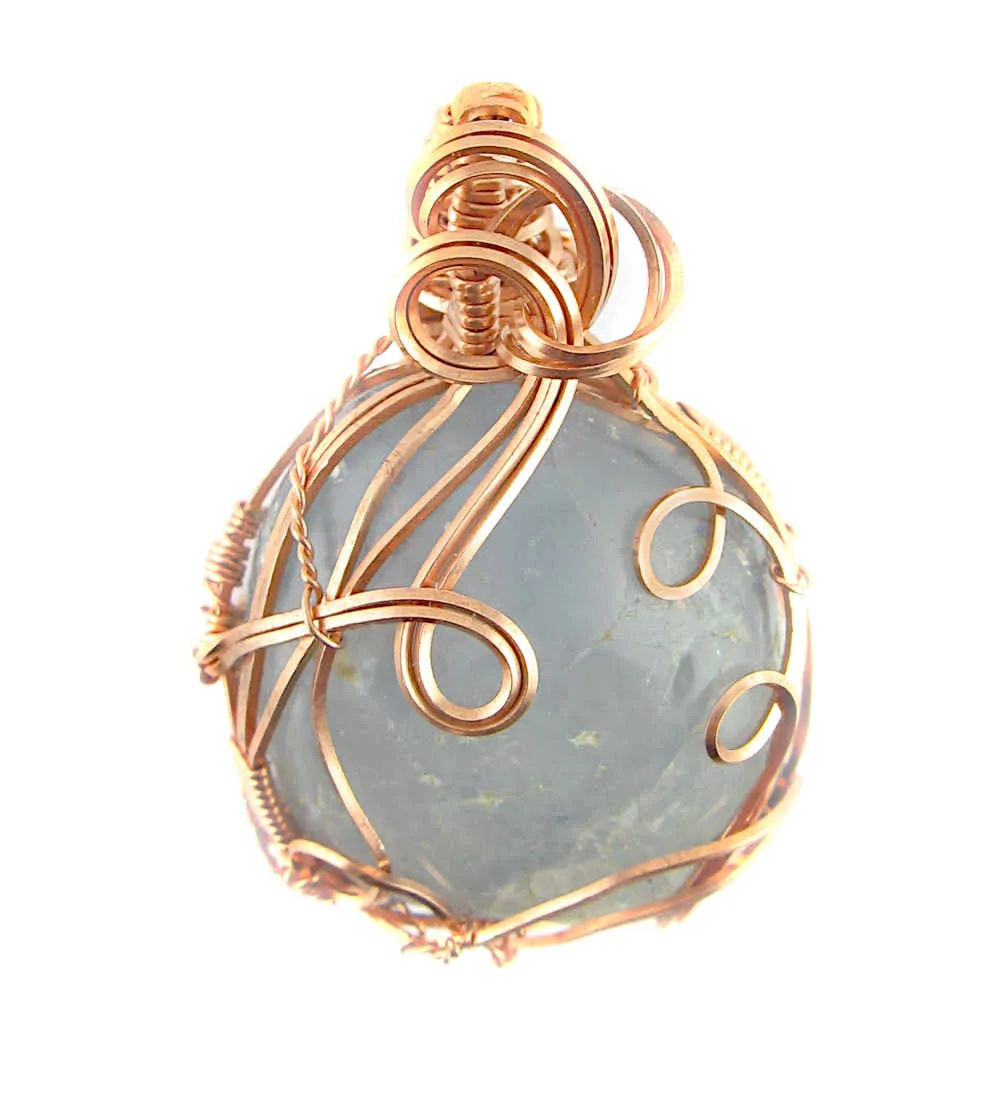 Polished Blue Celestite Pendant Necklace, Copper Wire-Wrapped, with 20 Chain, Handmade #4