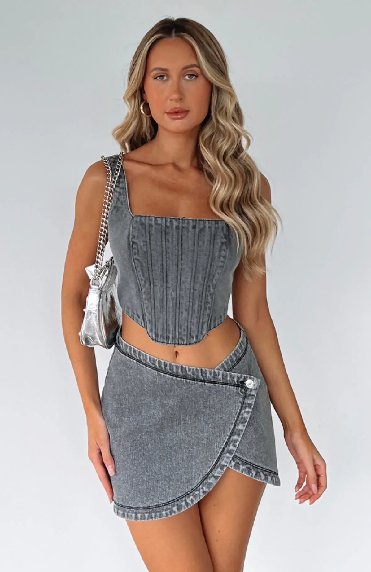 Present Yourself Denim Bustier Black Wash