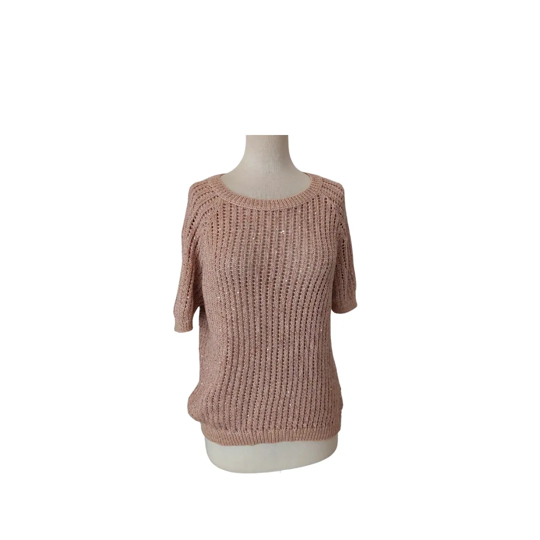 River Island Pink Knit Short Sleeve Sequins Sweater