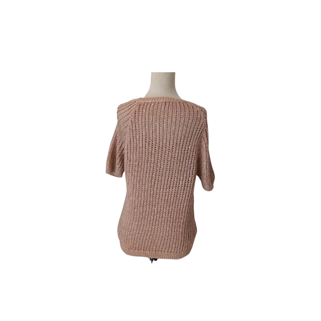 River Island Pink Knit Short Sleeve Sequins Sweater