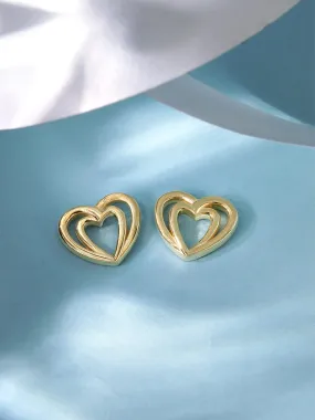 Rubans 925 Silver, 18K Gold Plated Layered Heart Motif Stud Earrings.