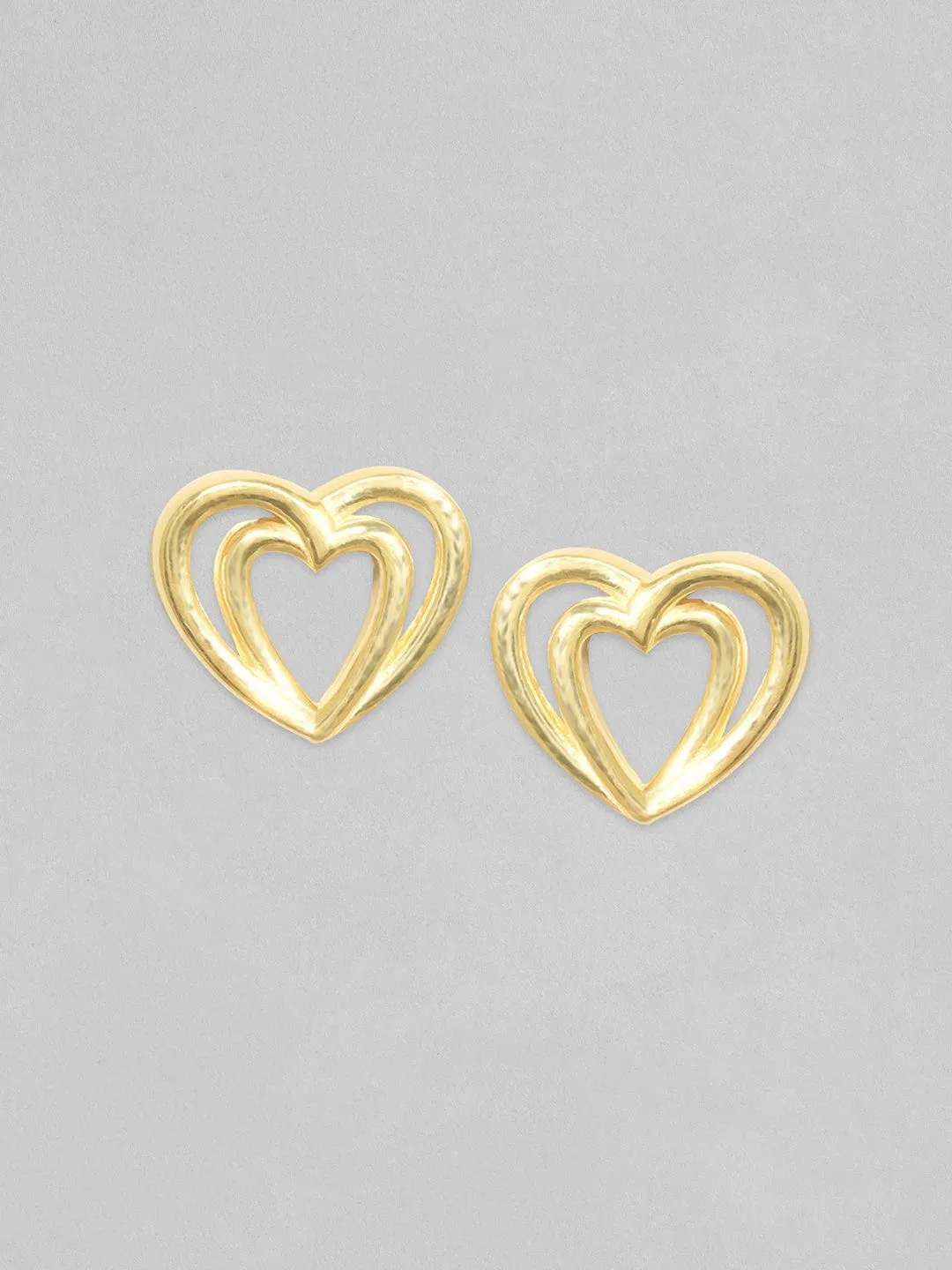 Rubans 925 Silver, 18K Gold Plated Layered Heart Motif Stud Earrings.