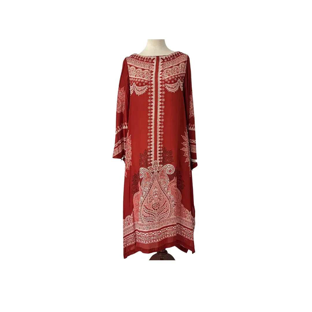 Sapphire Rust Silk Digital Print with Pearls Kurta | Brand New |