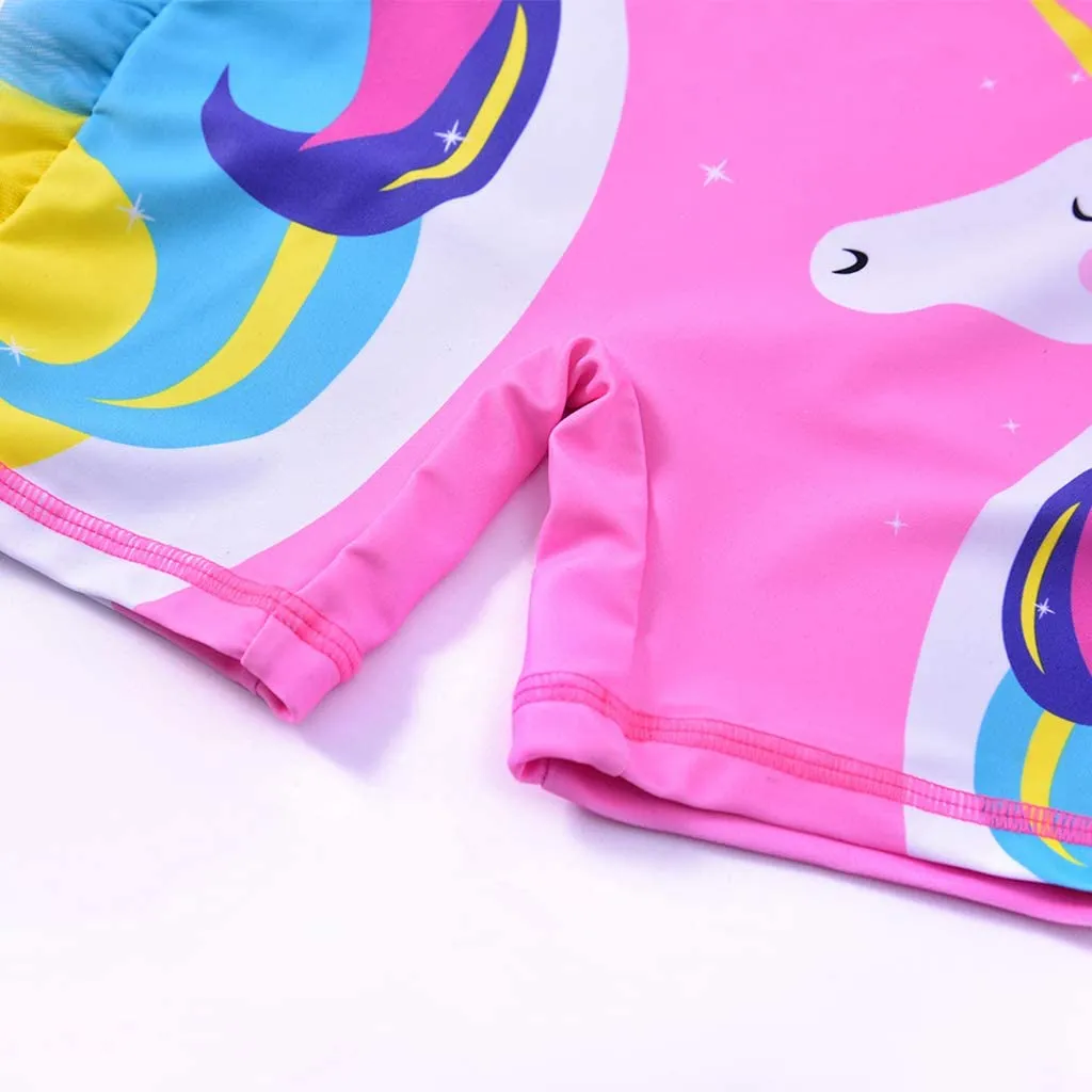 Set of Pink Unicorn One-Piece Long-sleeve Swimsuit and Hat