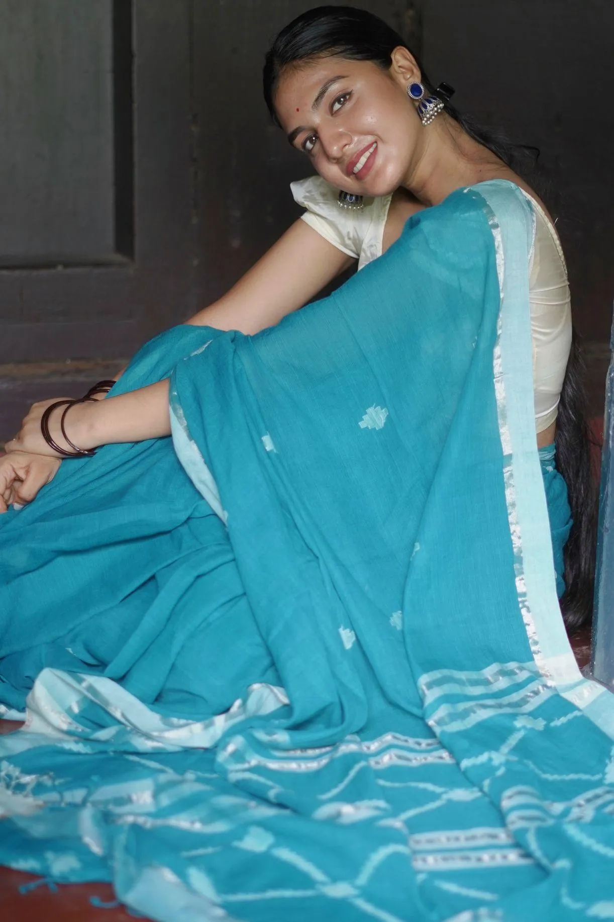 Sitara - Blue zari by cotton extra weft saree