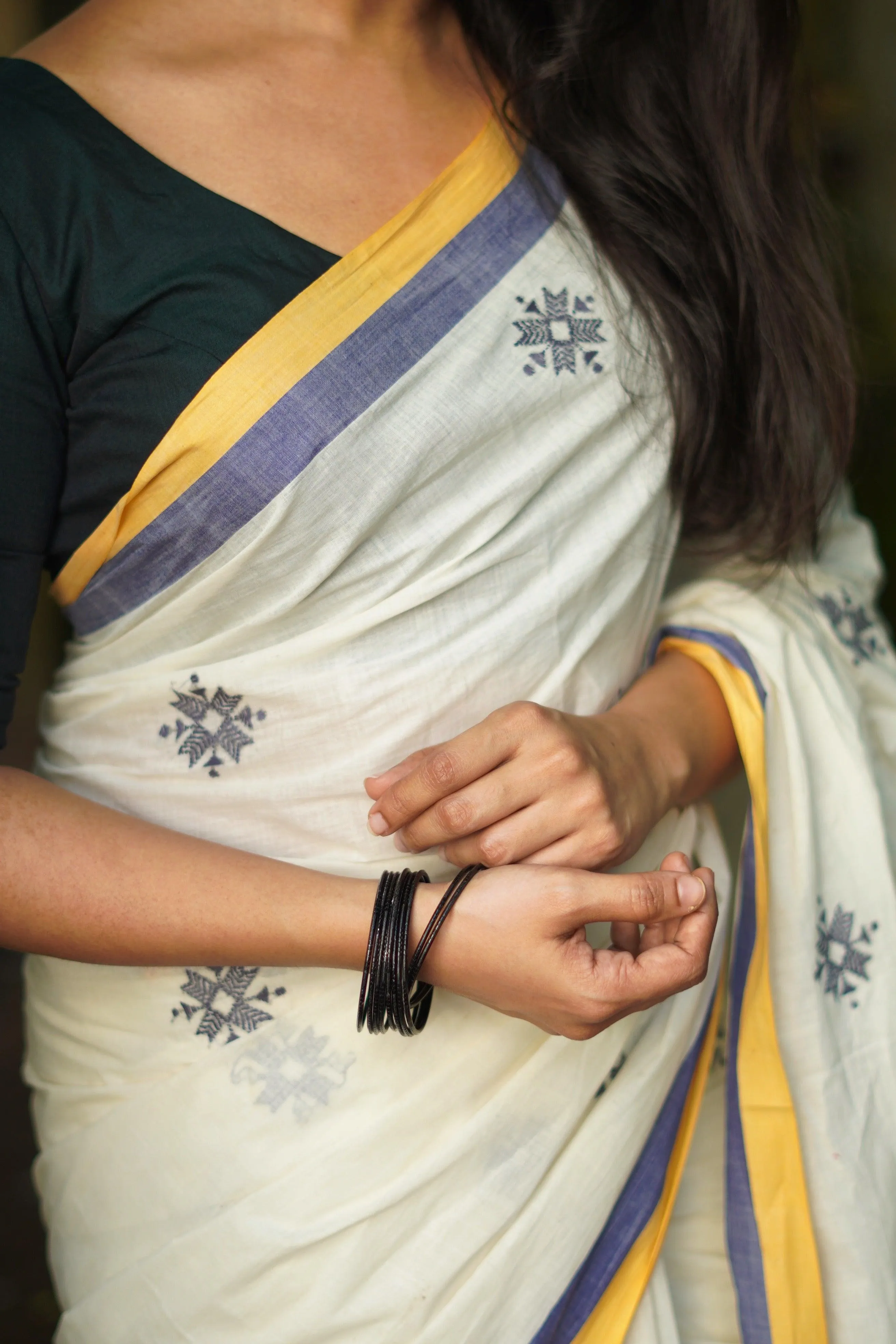 Sitara -  Navya Kerala cotton saree with Kantha work