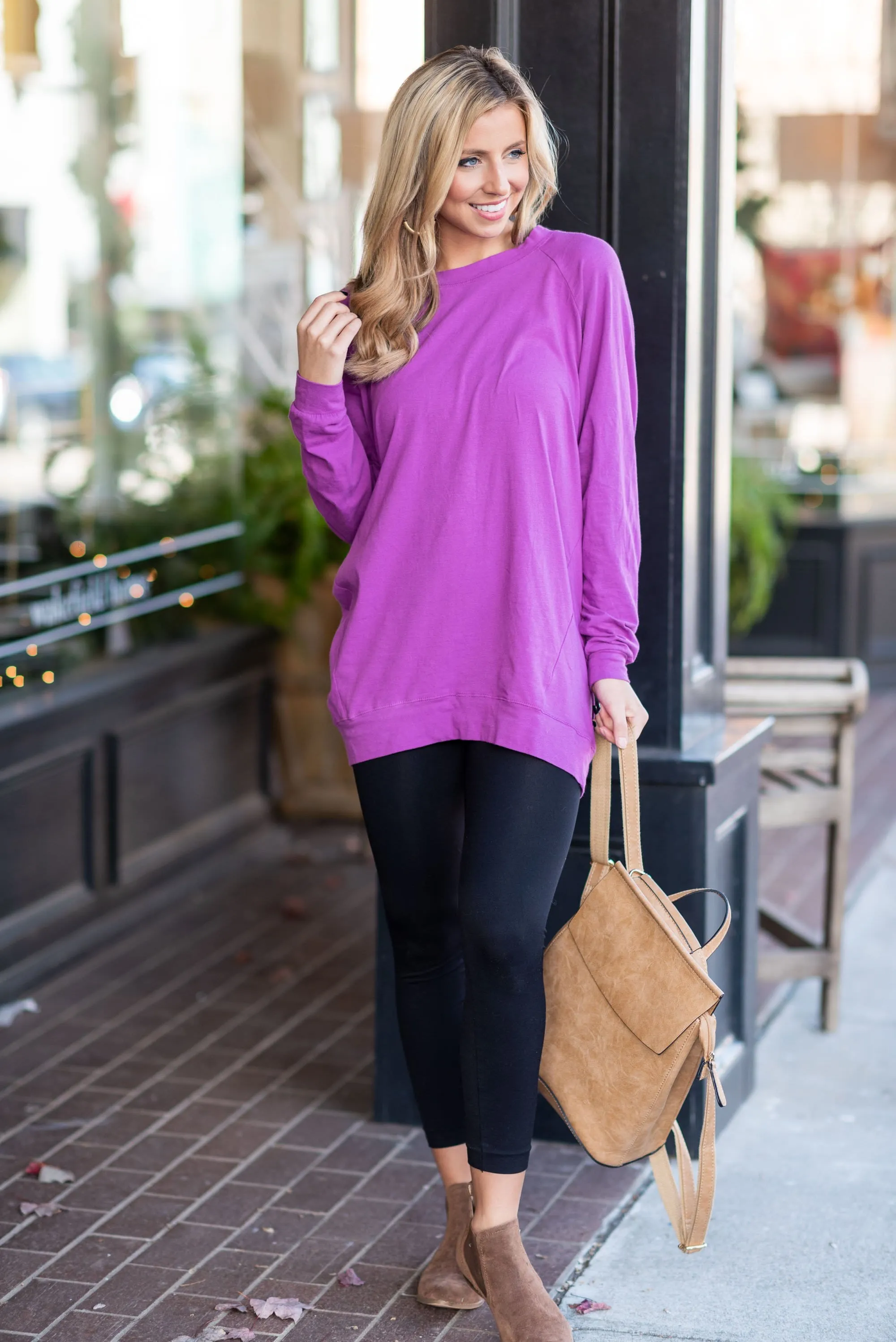 Slouchy Dolman Bodacious Purple Long Sleeve Tunic