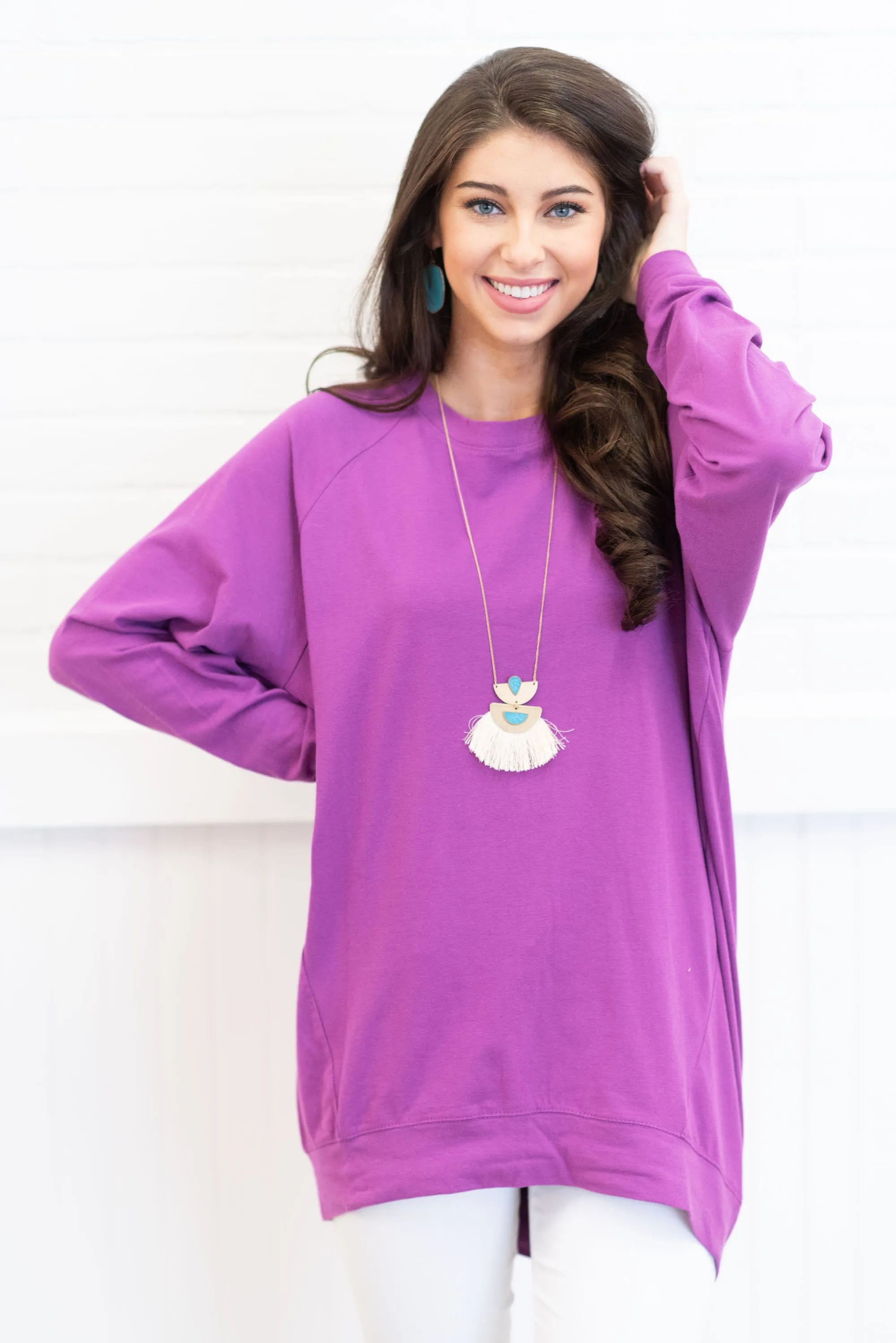 Slouchy Dolman Bodacious Purple Long Sleeve Tunic