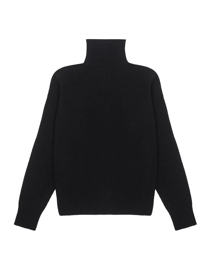 Sunspel Womens Lambswool Funnel Neck Jumper Black