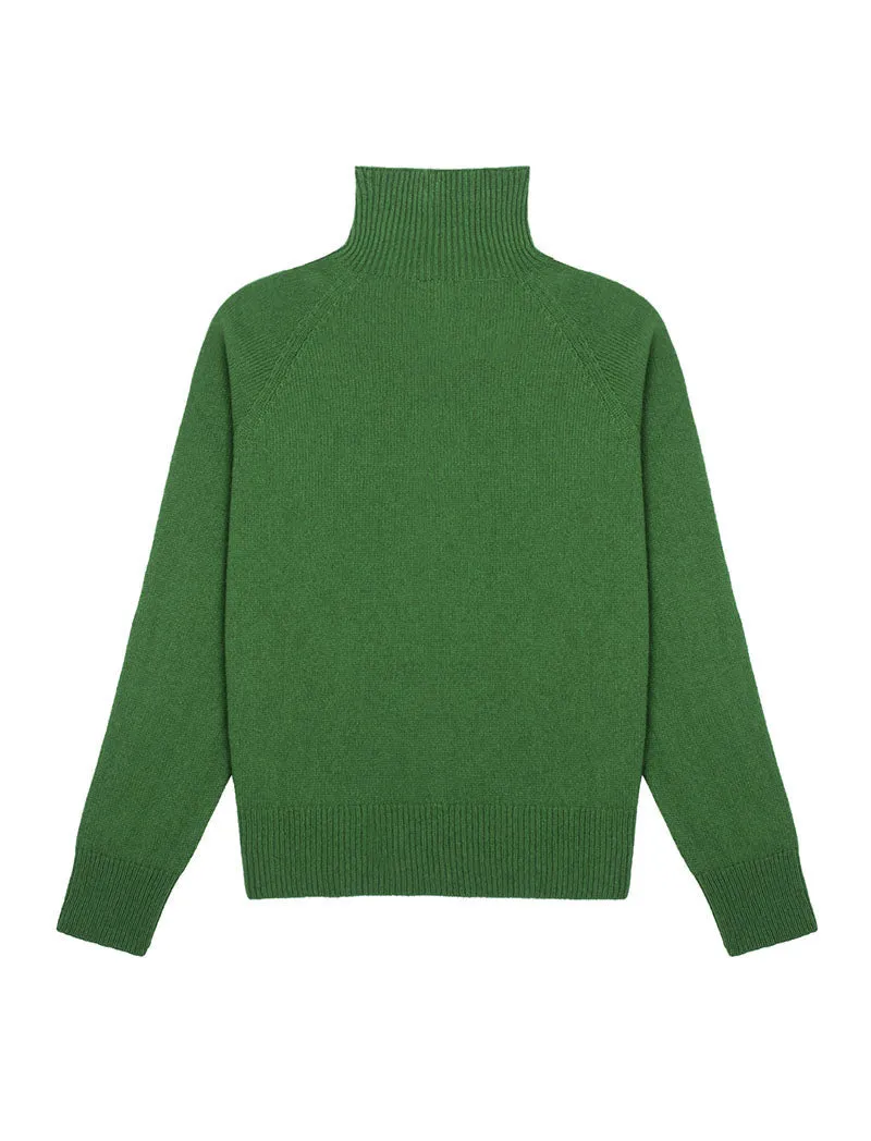 Sunspel Womens Lambswool Funnel Neck Jumper Bright Green