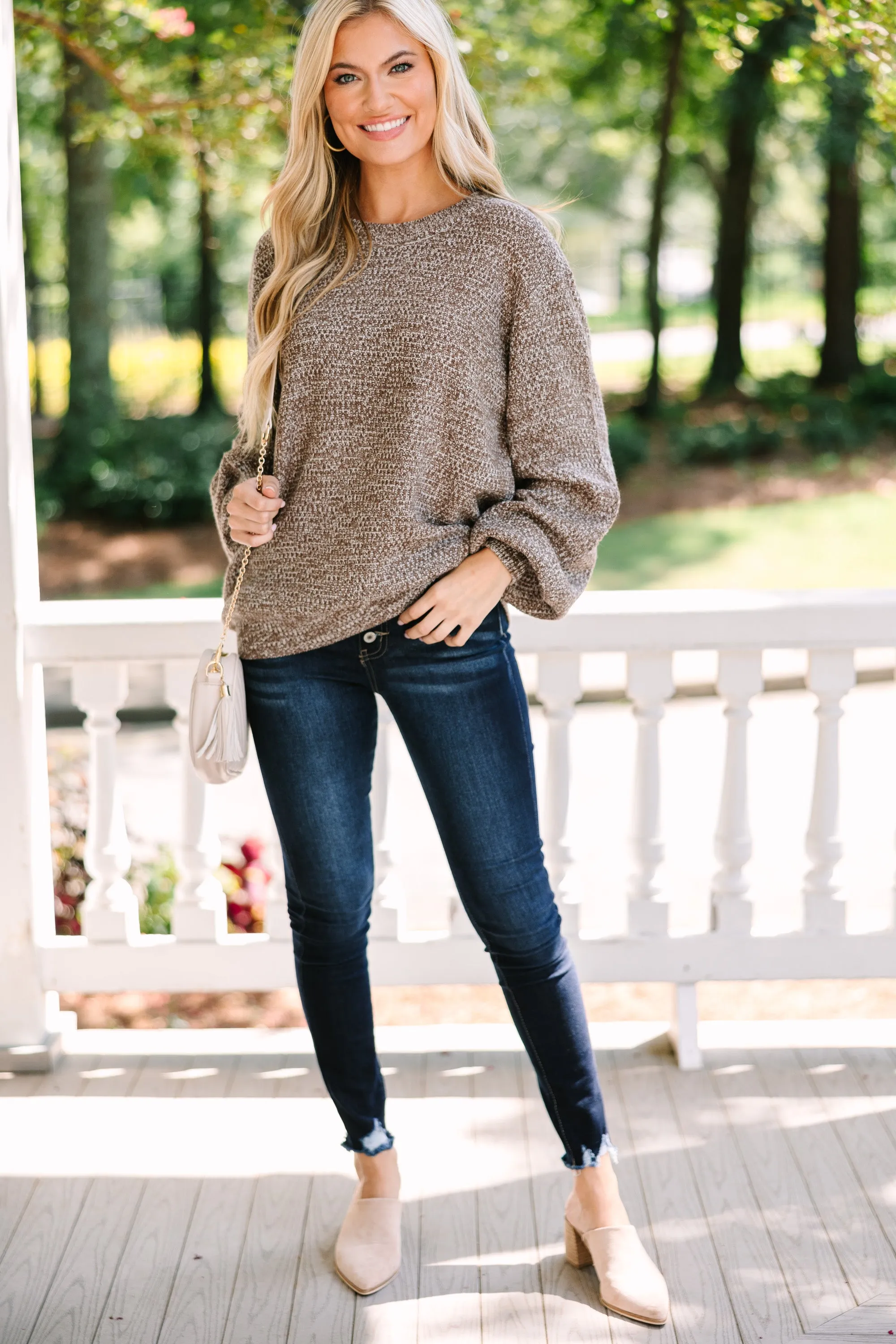 The Slouchy Brown Bubble Sleeve Sweater