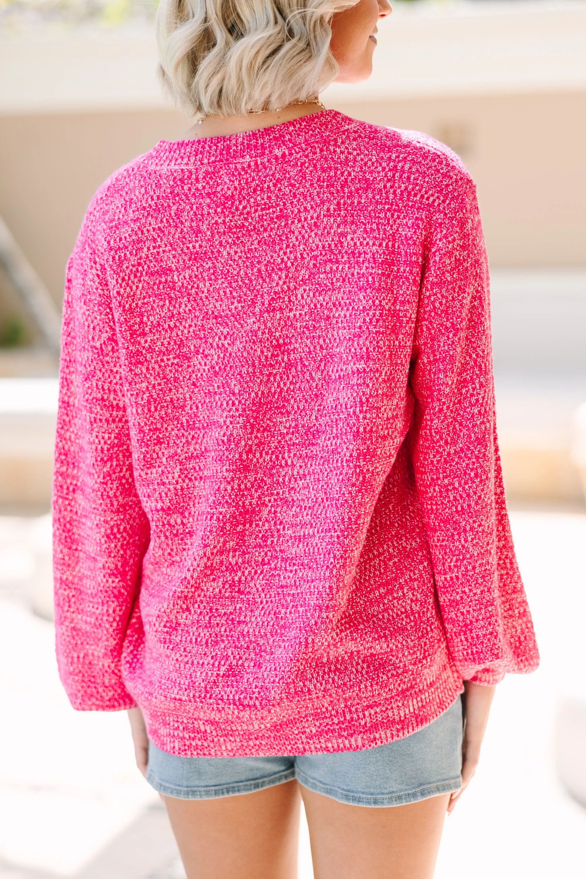 The Slouchy Fuchsia Pink Bubble Sleeve Sweater