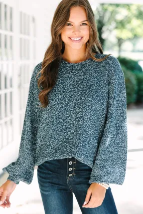 The Slouchy Navy Blue Bubble Sleeve Sweater