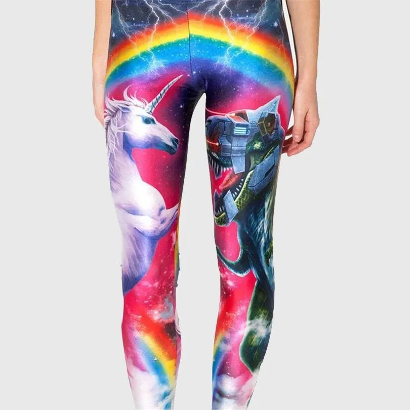 Unicorn vs Robot Rainbow Leggings