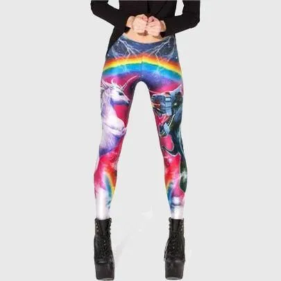 Unicorn vs Robot Rainbow Leggings