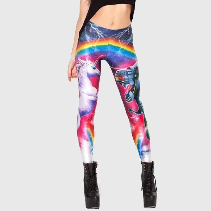 Unicorn vs Robot Rainbow Leggings