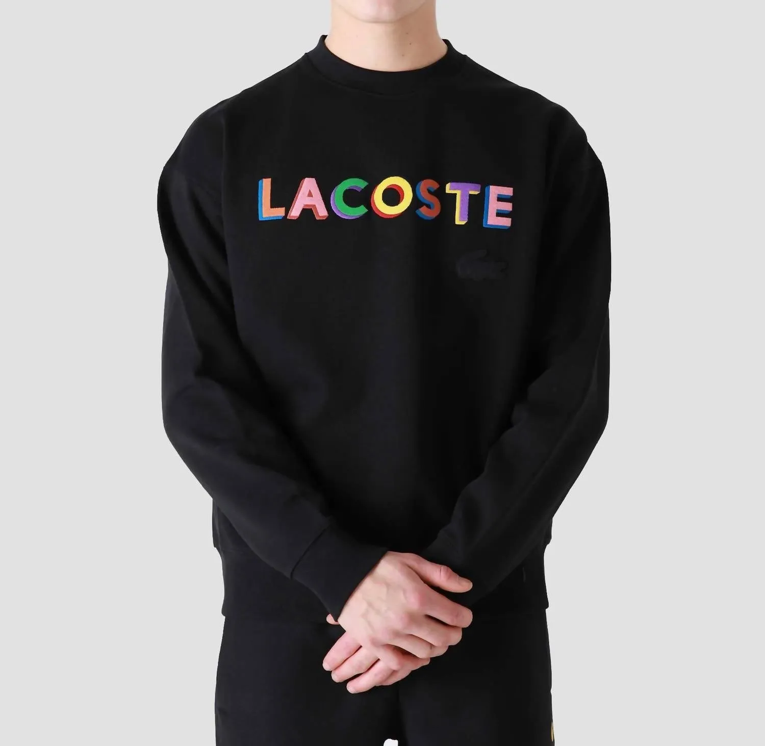 Unisex Live Loose Fit Embroidered Fleece Sweatshirt In Black