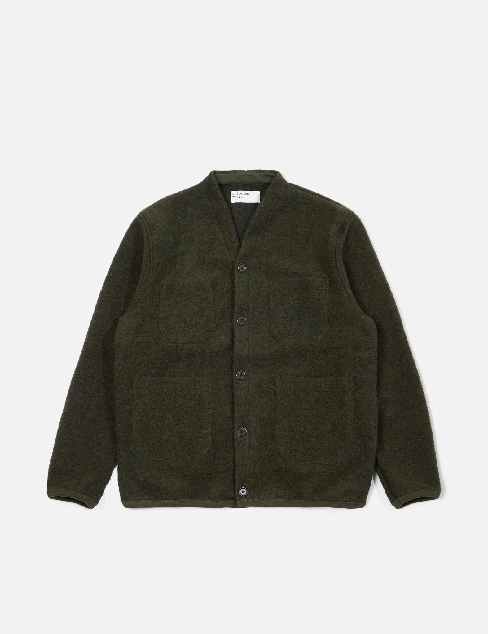 Universal Works Cardigan (Wool Fleece) - Olive Green