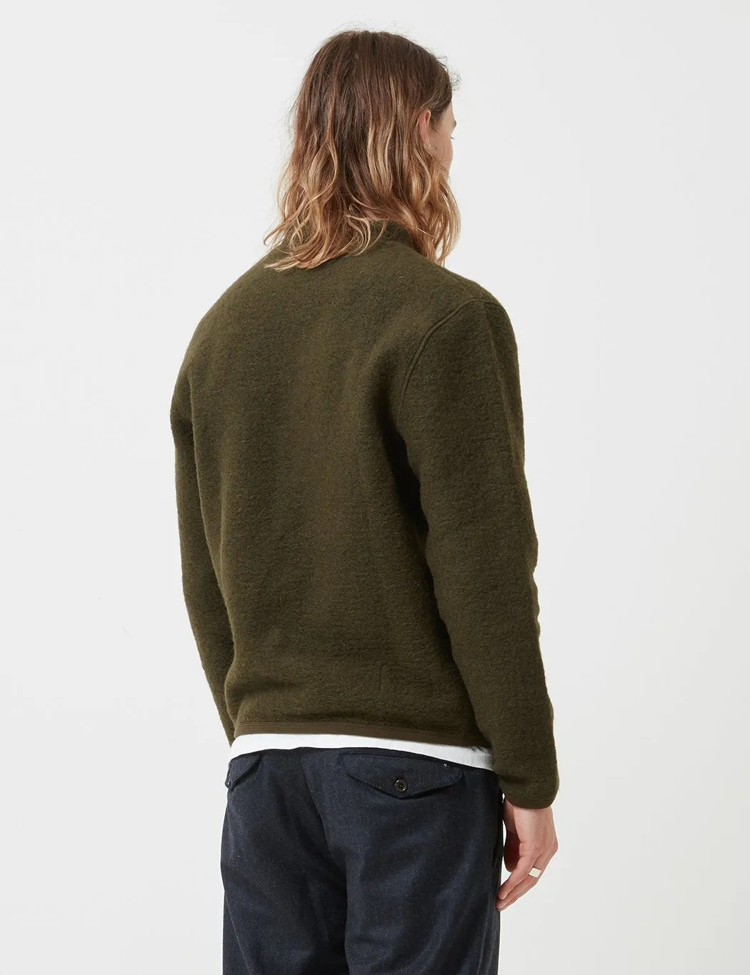 Universal Works Cardigan (Wool Fleece) - Olive Green