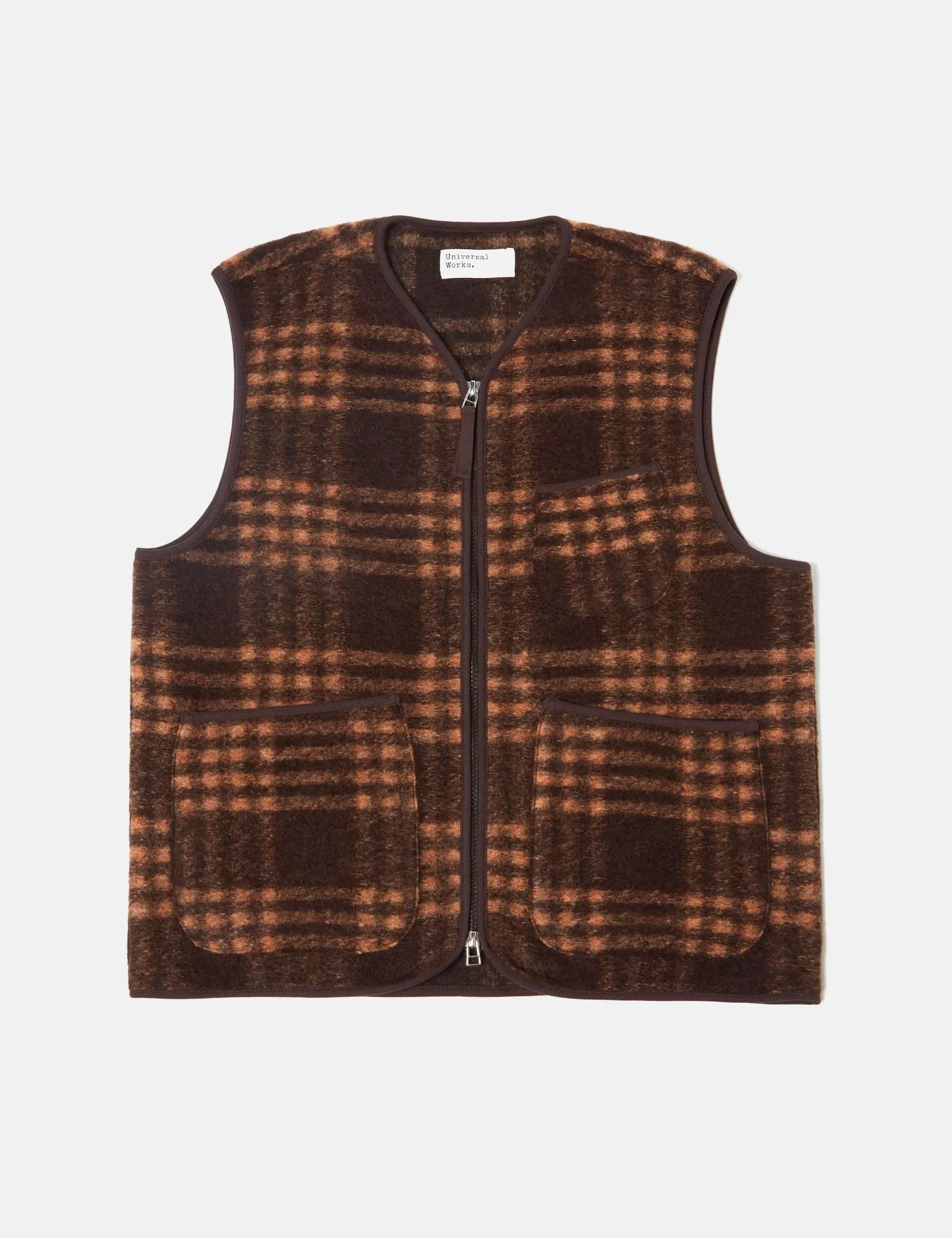 Universal Works Zip Gilet - Brown Check