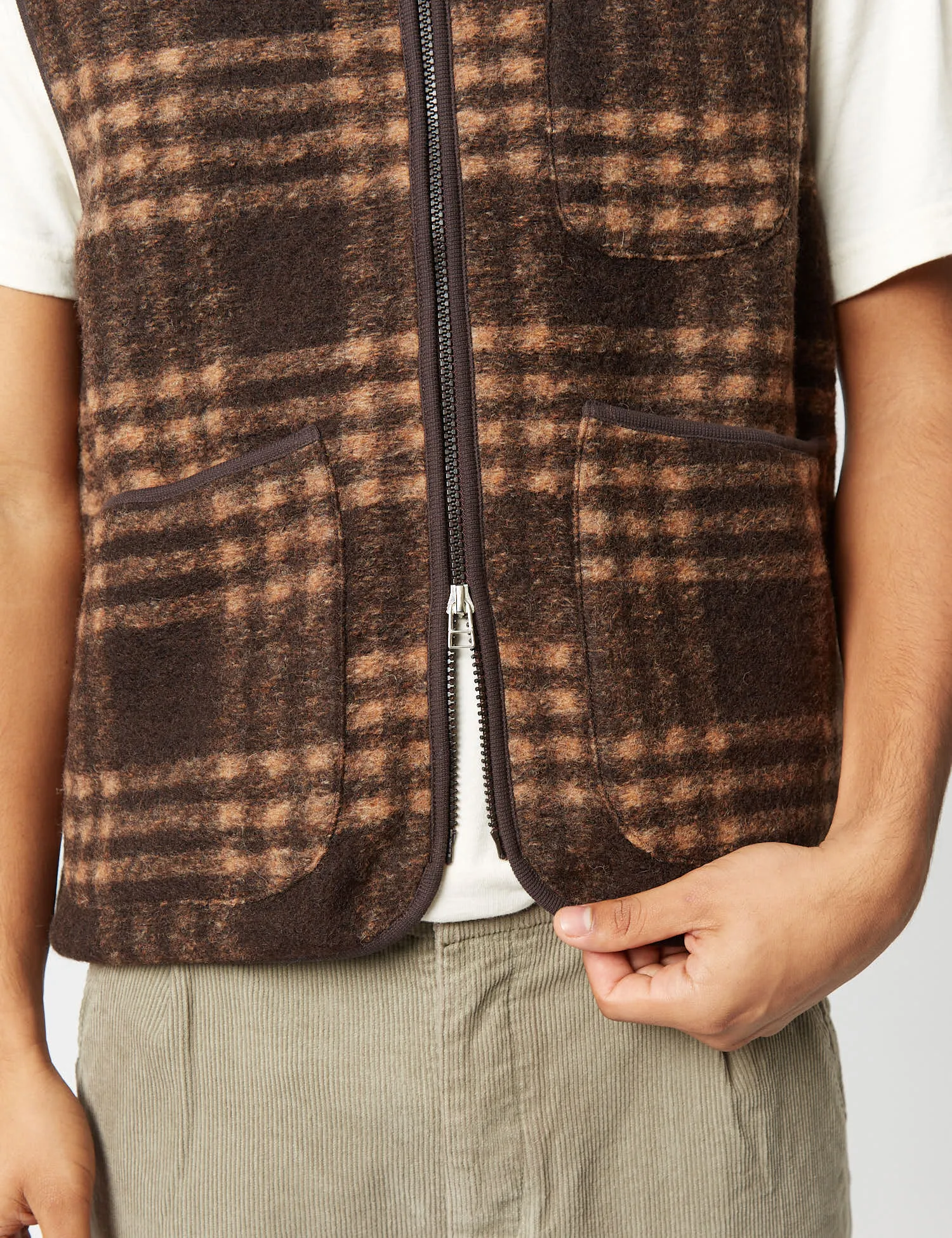 Universal Works Zip Gilet - Brown Check