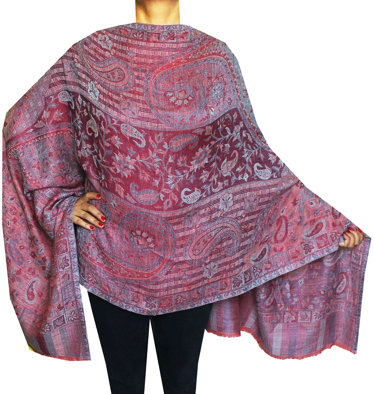 Womens Paisley Scarf Shawl Wool Indian Clothing (80 x 28 inches)