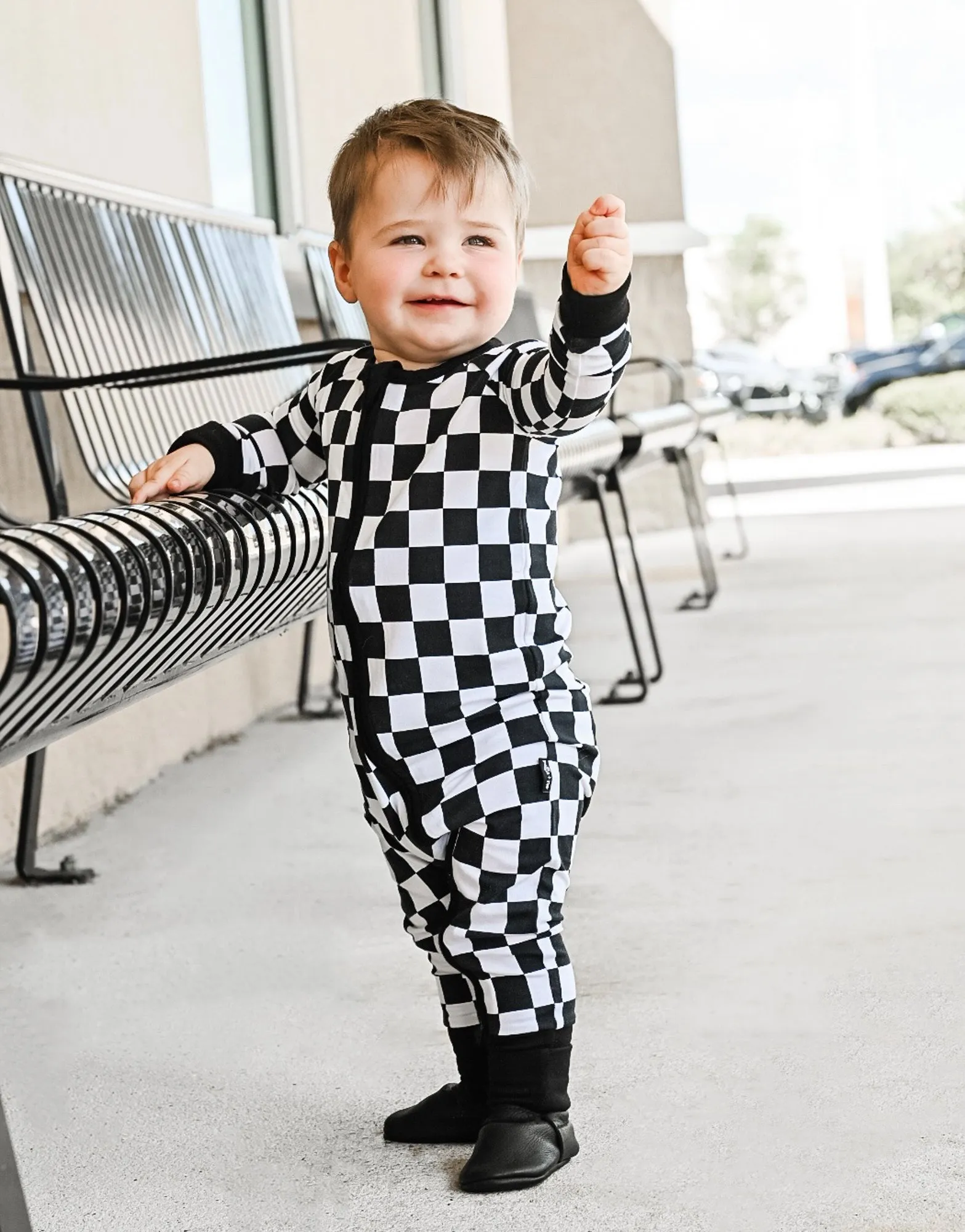 ZIP ROMPER - B W Checkered