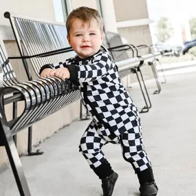 ZIP ROMPER - B W Checkered